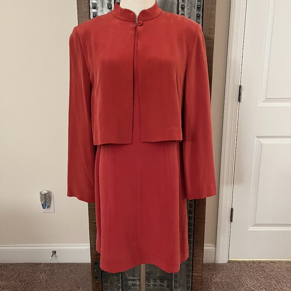 VINTAGE Hobbs London by Marilyn Anselm Coral Silk Shift Dress & Jacket US8/UK12